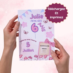 Carte d’anniversaire Mignonne pour Petite fille Personnalisable, Graphisme doux et mignon, cadeau d’anniversaire fillette, enfant