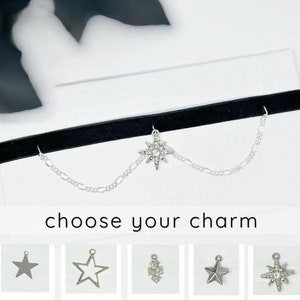 Custom Star Charm Velvet Choker: Celestial Gothic Necklace