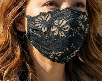 Black Lace Face Mask, Goth Mouth Face Covering, Prom Gifts for Her