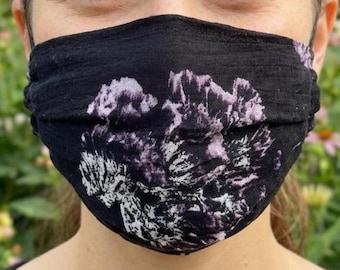 Black Purple Floral Face Mask: Breathable Two Layers Face Covering Gifts for Her