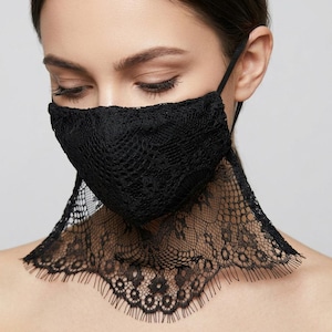 Goth Lace Face Veil: Long Black Mouth Mask Neck Gaiter Covering, Victorian Gifts