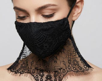 Goth Lace Face Veil: Long Black Mouth Mask Neck Gaiter Covering, Victorian Gifts