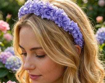 Purple Lavender Flower Crown Headband, Boho Bridal Floral Hair Accessory