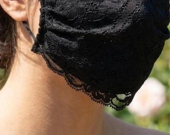 Goth Lace Mouth Mask, Black Floral Lace Face Veil Covering Victorian Gifts for Her