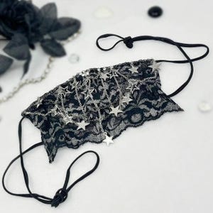 Black Lace Face Mask with Chains: Gothic Masquerade Veil