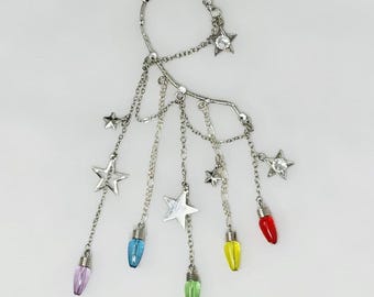 Rainbow Dangle Ear Cuff, No Piercing Star Charms, Celestial Chain Accessory
