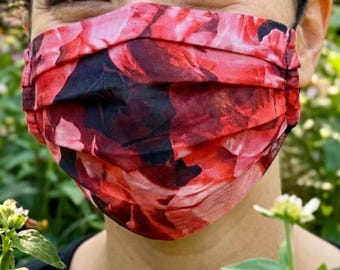 Red and Black Chiffon Face Mask: Sheer Floral Rose Face Covering Gifts for Her