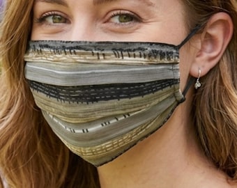 Handmade Neutral Striped Chiffon Face Mask, Earth Tone Boho Covering