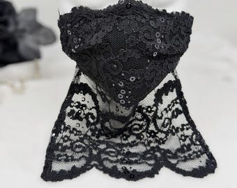 Black Lace Face Veil: Gothic Sequin Neck Gaiter Mask, Cosplay Accessories Gifts for her