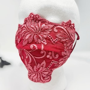 Red Floral Lace Face Mask: Goth Masquerade Veil