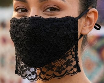 Black Lace Face Veil: Gothic Sequin Mask, Elegant Neck Gaiter Gifts for Her
