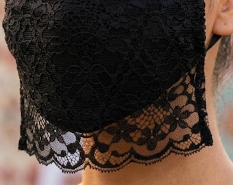 Black Lace Face Veil: Gothic Floral Scalloped Mask, Elegant Neck Gaiter Gifts for Her