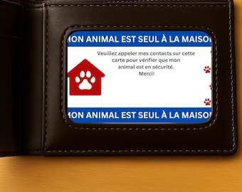 Carte portefeuille imprimable en français | Animal de compagnie en cas d'urgence (ICE) | Mon animal est seul à la maison | En cas de blessure ou de maladie