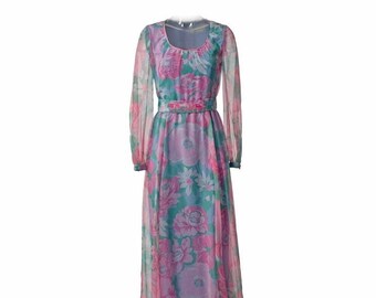 Vintage Pink and Blue Floral Maxi Dress