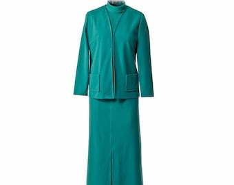 Green Double-Knit Vintage Maxi Dress and Jacket