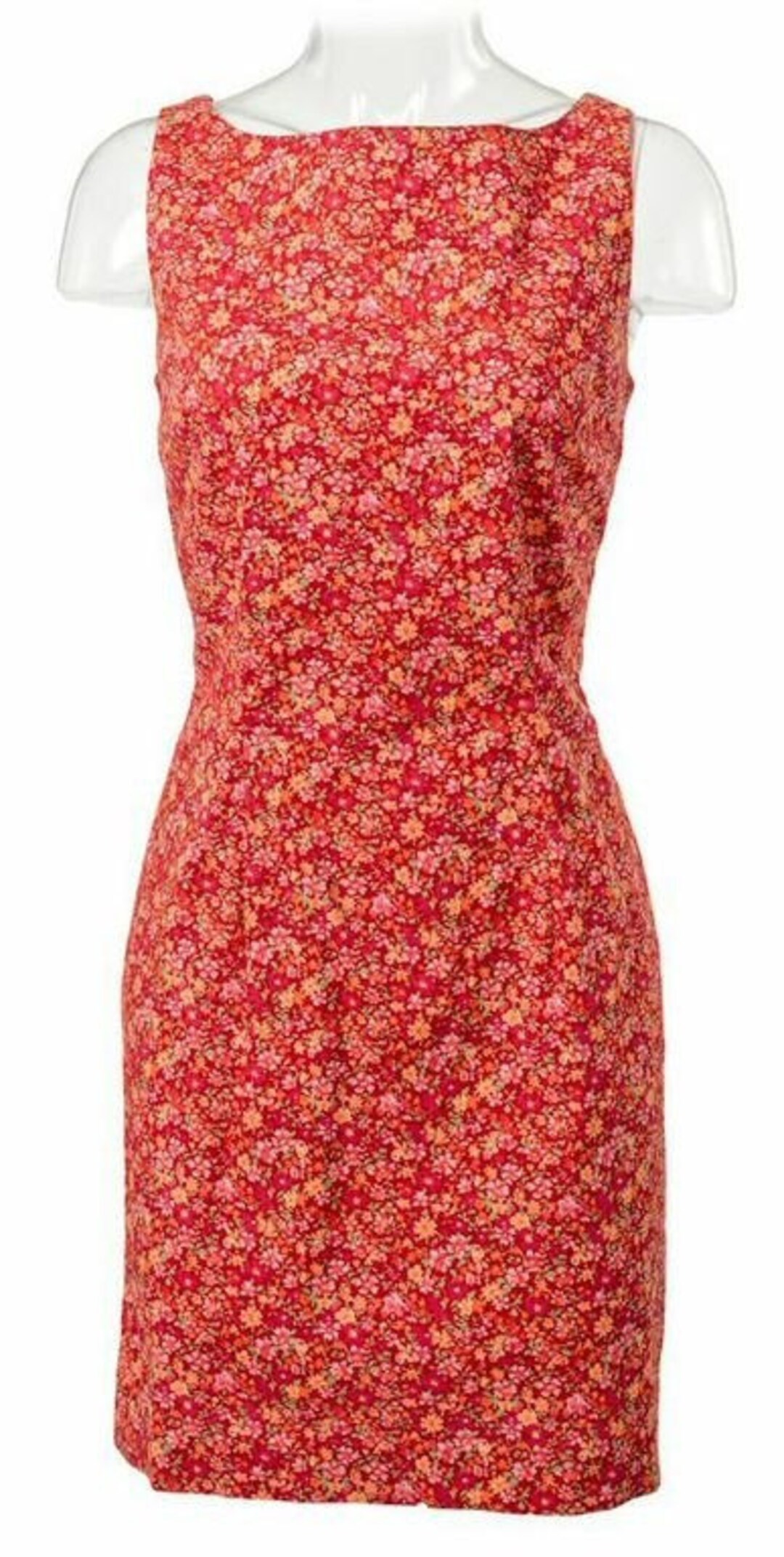 red floral shift dress Red Floral Pearl Neckline Shift Dress
