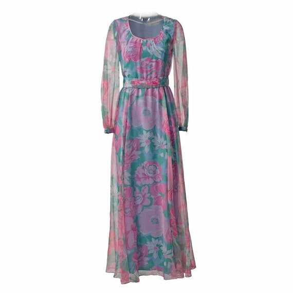 Vintage Pink and Blue Floral Maxi Dress - image 1