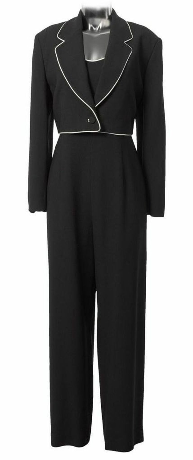 Black Jumpsuit with White Piping And Cropped Jacket. image 1
