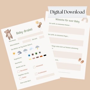 Baby Orakel Quiz Babyparty Party Shower Gäste Karten
