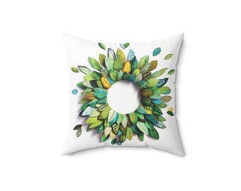 Green Leaf Collage Spun Polyester Square Pillow