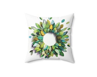 Green Leaf Collage Spun Polyester Square Pillow