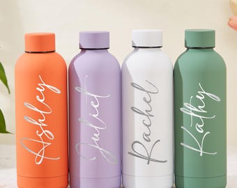 Botella de agua con nombre personalizado, botella de bebida, botella de agua de acero inoxidable grabada, botella de agua térmica, regalos para despedidas de soltera