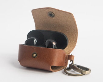 Sony WF-1000XM5 Lederhülle mit Schlüsselanhänger | Handmade Wireless Earphones Halter | Geschenk für Sie oder Ihn