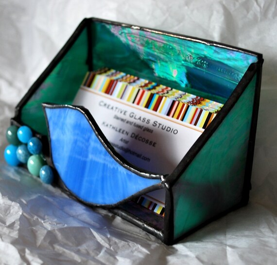 Items similar to Stained glass CARD HOLDER, bird on Etsy