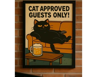 Funny Cat Wall Art: Retro "Cat Approved Guests Only" Print (Digital Download)