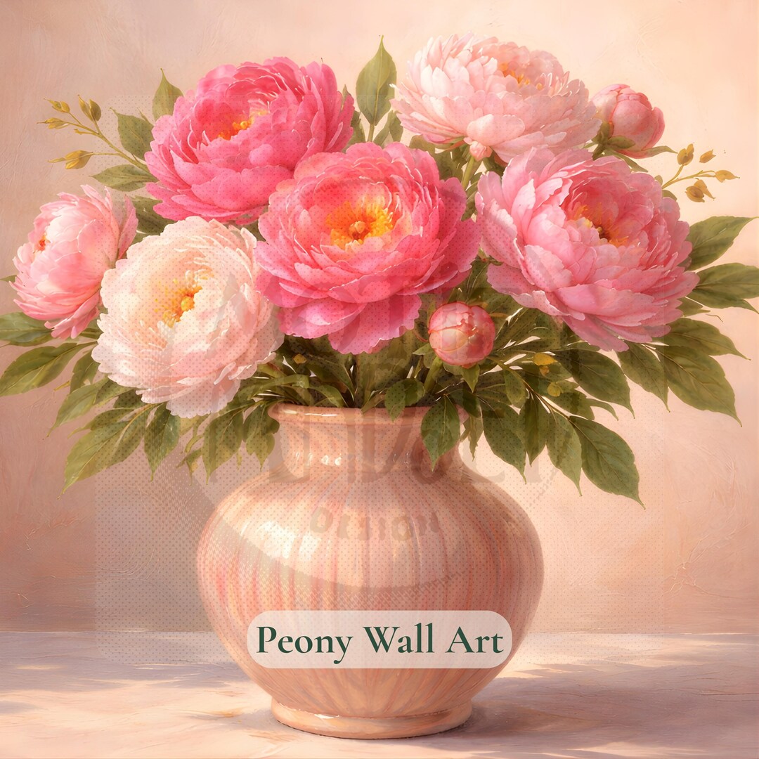 Pink Peony Bouquet Printable Wall Art | Romantic Floral Decor (digital ...