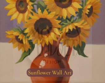 Sunflower Vase Oil Painting Print – Rustic/Boho Home Decor (Digital Download)