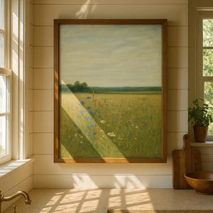 Wildflower Meadow Landscape Print: Rustic Farmhouse Cottage Decor (Digital Download)