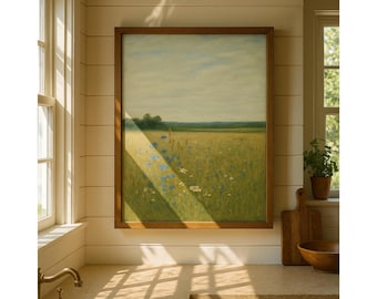 Wildflower Meadow Landscape Print: Rustic Farmhouse Cottage Decor (Digital Download)