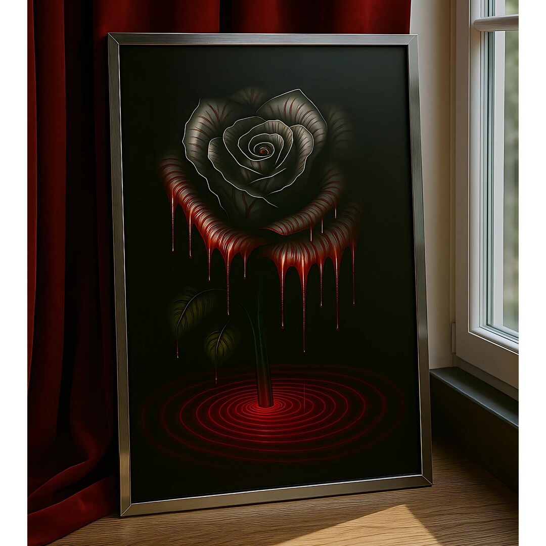 Gothic Surreal Rose Art Blood Petal Pulse Print Metallic Bloom in ...