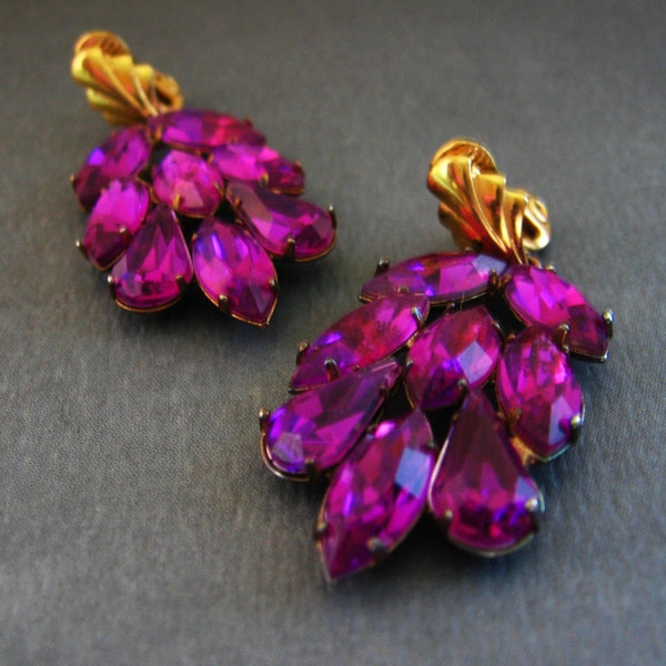 SALE Monet Earrings - Purple Cluster Rhinestones - Fabulous