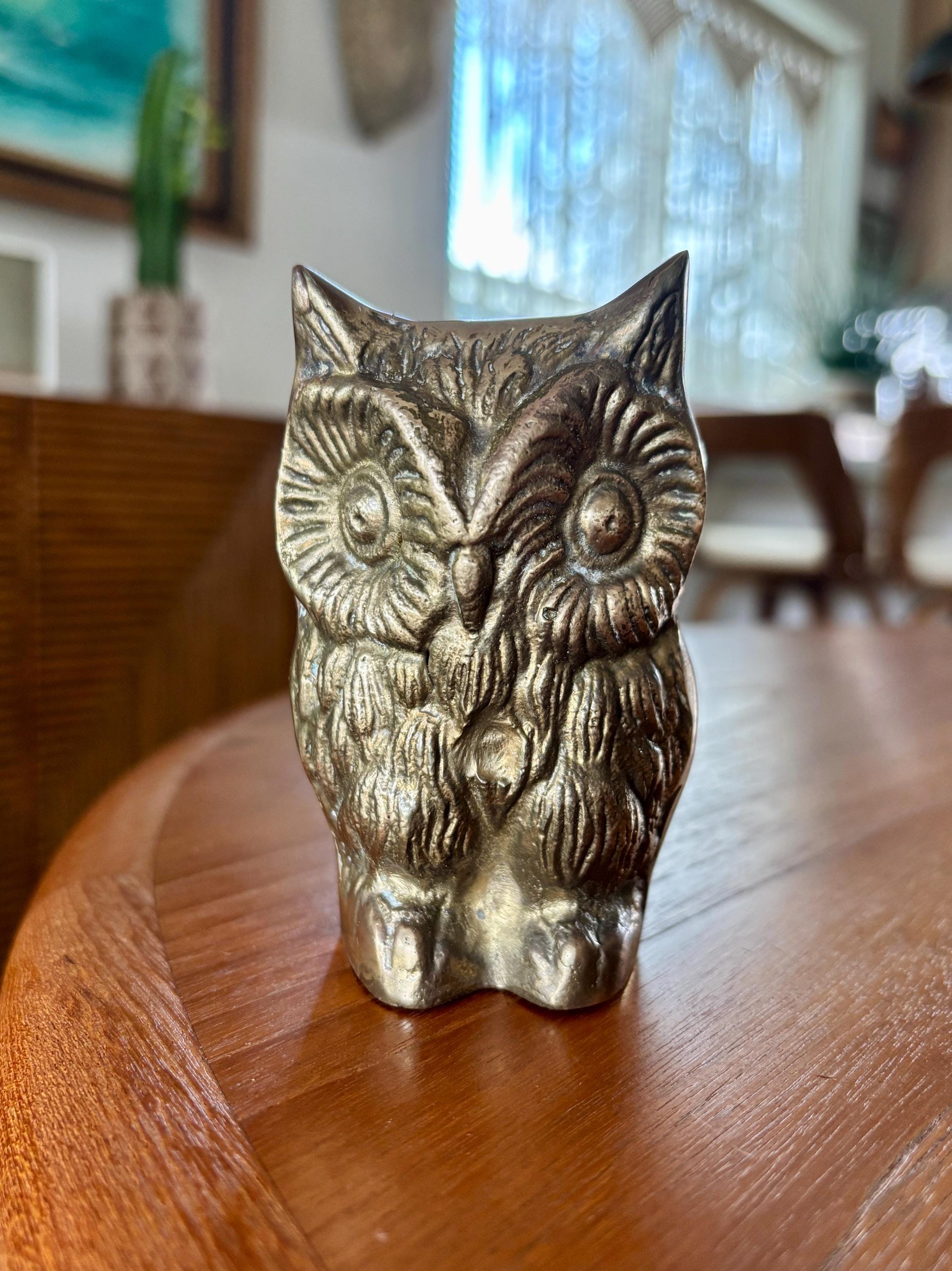1960s Vintage MCM Solid Brass Owl Figurine