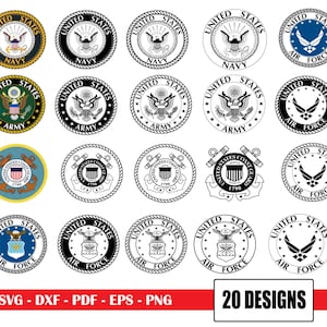Pakiet US Military Logo SVG, Army Svg, Navy Svg, Coast Guard Svg, Air Force, Laser Ready, Vector, Digital Download, Space Force SVG, Cricut