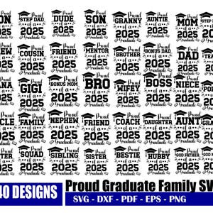 Fière famille des diplômés 2025 Svg, Svg de l'obtention du diplôme, promotion 2025, Svg fier diplômé famille, Svg pour chemises, téléchargement immédiat, Silhouette