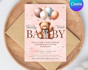 Editable Bear Baby Shower Invitation: Gender Neutral Boho Theme (Digital Download)