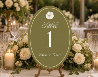 Editable Sage Green Wedding Table Number Template, Elegant Oval Design (Digital Download)