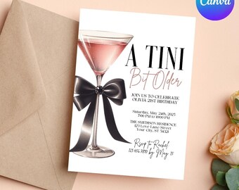 Martini Birthday Invitation: Women's Drink Theme, Editable Canva Template