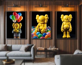 Hypebeast Yellow Kaws Poster Art Print Set of 3 (Digital Download)