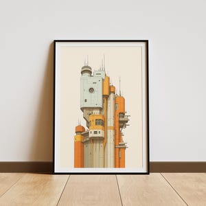 Cyberpunk Futuristic Building Wall Art Digital Download – Sci-Fi City Poster – Retro Futurism Architecture Print – Tech Decor