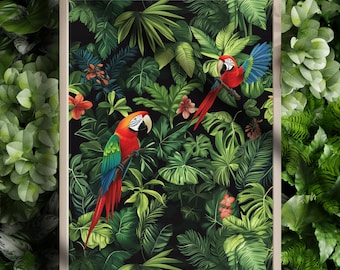 Stampa giclée pappagallo tropicale: arte da parete giungla colorata