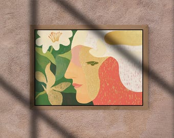 Abstract Woman Floral Art Print: Modern Colorful Wall Decor