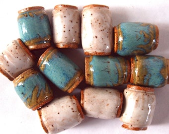 Beads, 7mm hole beads, 12 Handmade ceramic beads for dreads, macrame and jewelry making