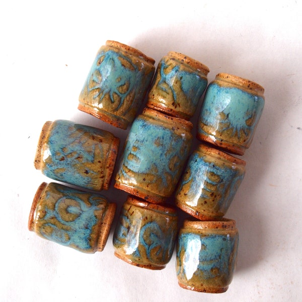 Beads, 10mm hole Beads, 9 Handmade Ceramic beads perfect for dreads, macrame and jewelry making