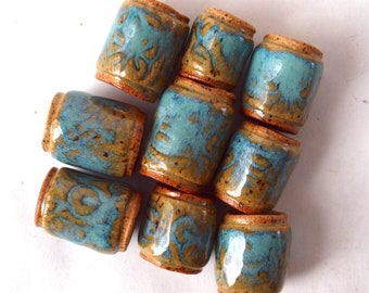 Beads, 10mm hole Beads, 9 Handmade Ceramic beads perfect for dreads, macrame and jewelry making