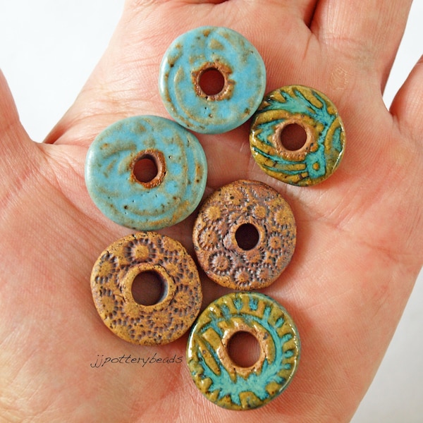 Beads, 6 donut shaped beads/pendants, perfect for dreads, macrame, hemp & leather cord jewelry