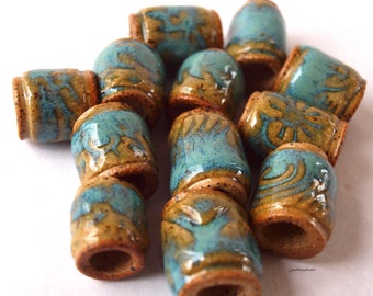 Beads, 8mm hole beads, 12 Handmade ceramic beads for dreads, macrame and jewelry making